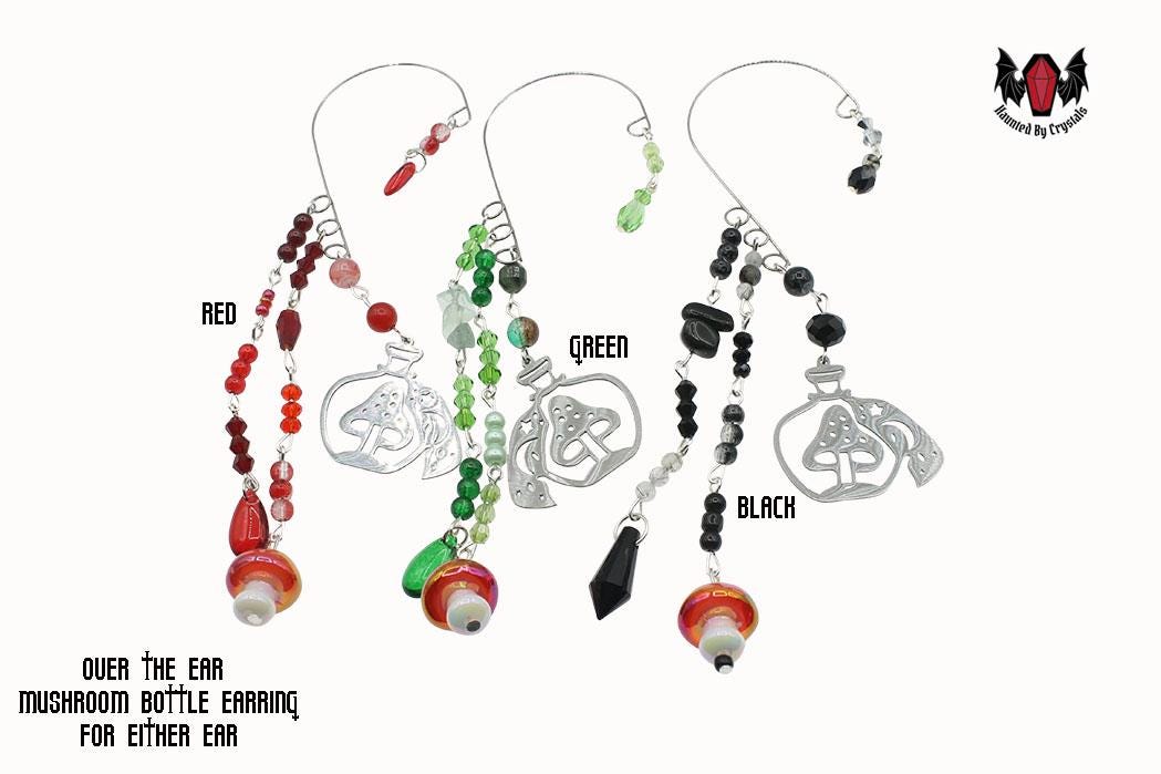 Gothic Mushroom Bottle Over Ear Earring