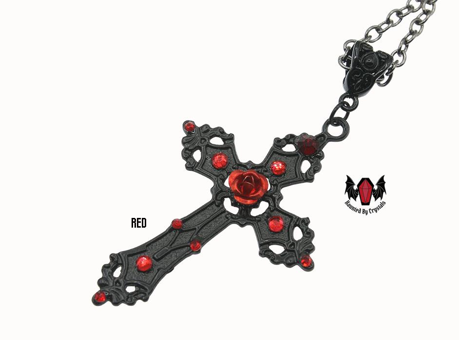 Gothic Rose Black Cross Crystal Necklace