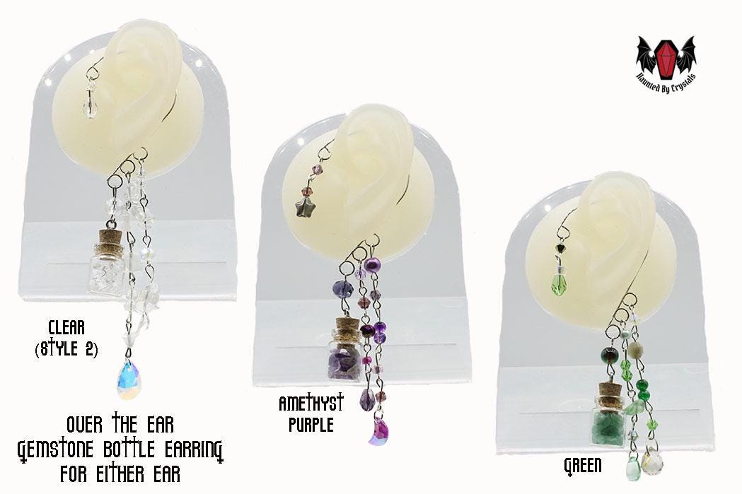 Gothic Over Ear Gem Bottle Mini Earring (Moonstone, Green, Pink, Purple)