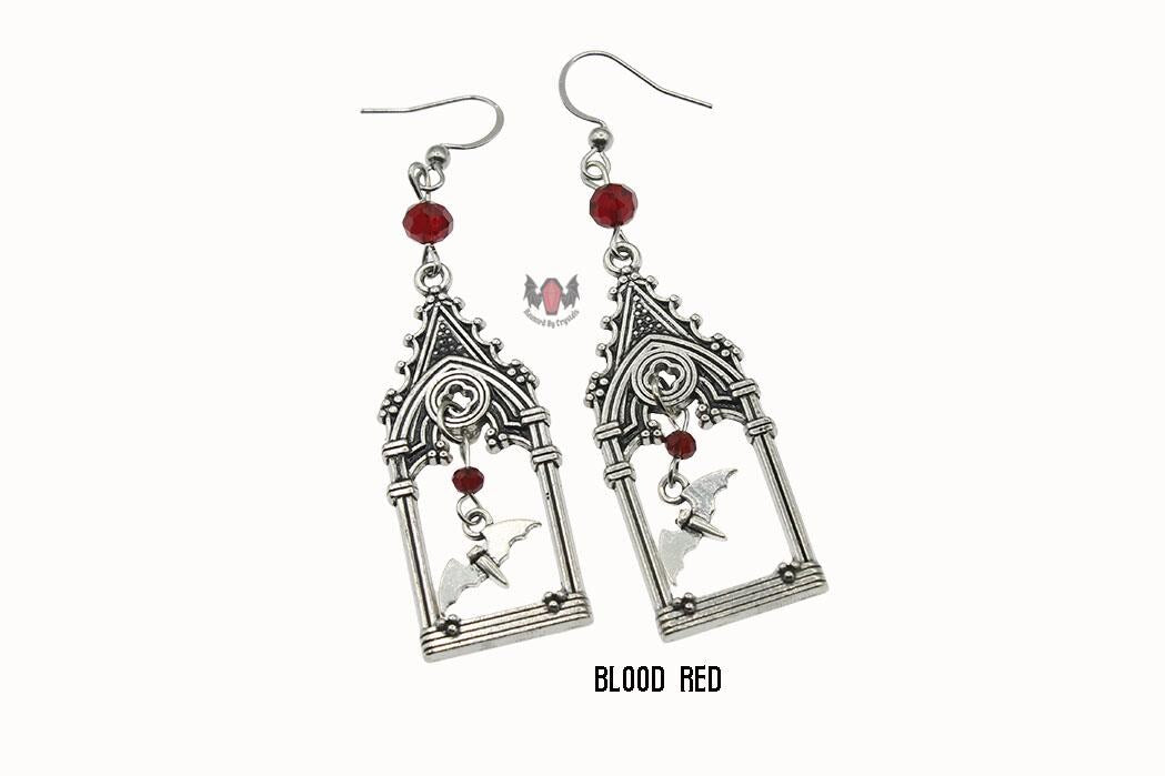 Gothic Cathedral Frame Bat Earrings
