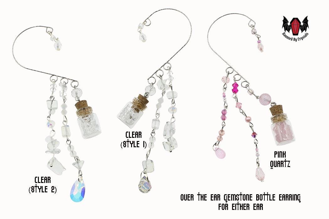Gothic Over Ear Gem Bottle Mini Earring (Moonstone, Green, Pink, Purple)