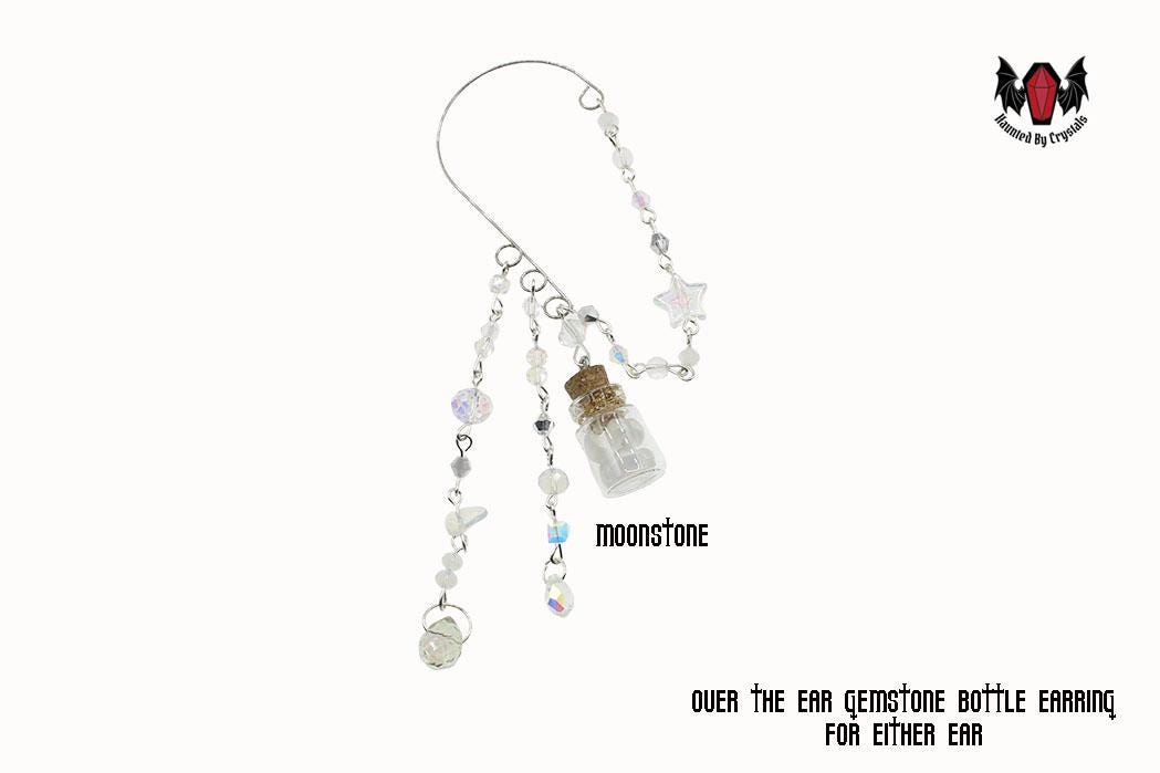 Gothic Over Ear Gem Bottle Mini Earring (Moonstone, Green, Pink, Purple)
