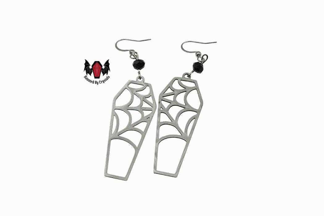 Gothic Coffin Spiderweb Earrings