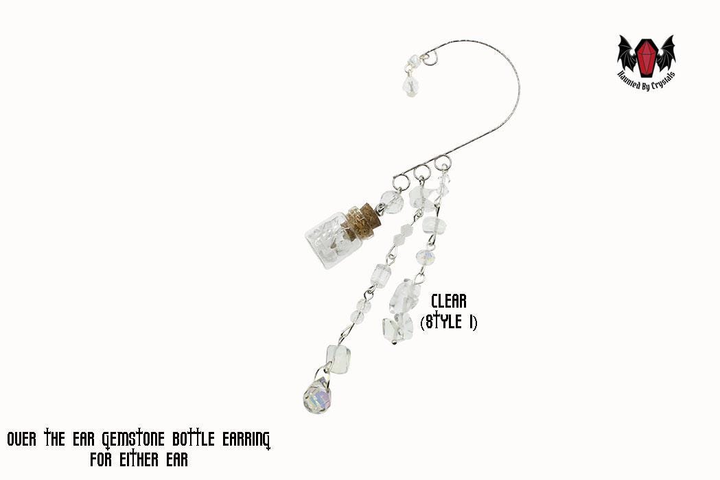 Gothic Over Ear Gem Bottle Mini Earring (Moonstone, Green, Pink, Purple)
