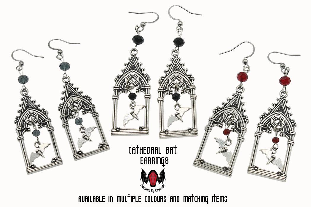 Gothic Cathedral Frame Bat Earrings