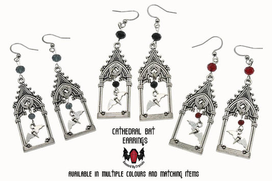 Gothic Cathedral Frame Bat Earrings