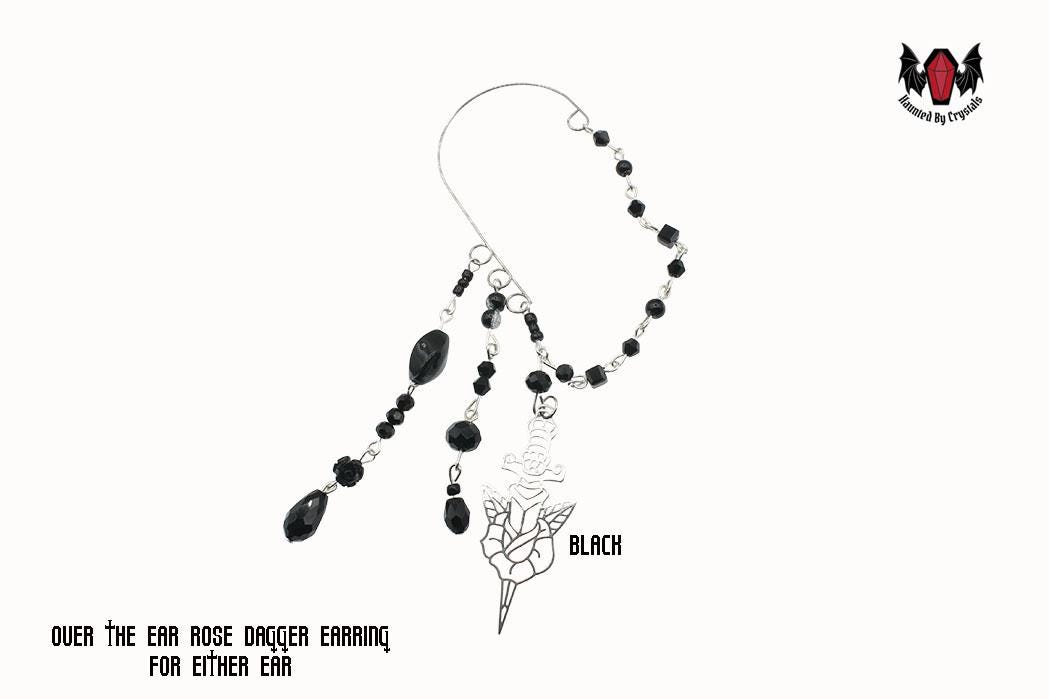 Gothic Rose Dagger Over Ear Earring