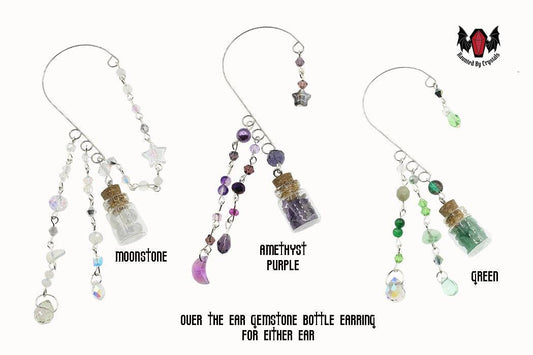 Gothic Over Ear Gem Bottle Mini Earring (Moonstone, Green, Pink, Purple)