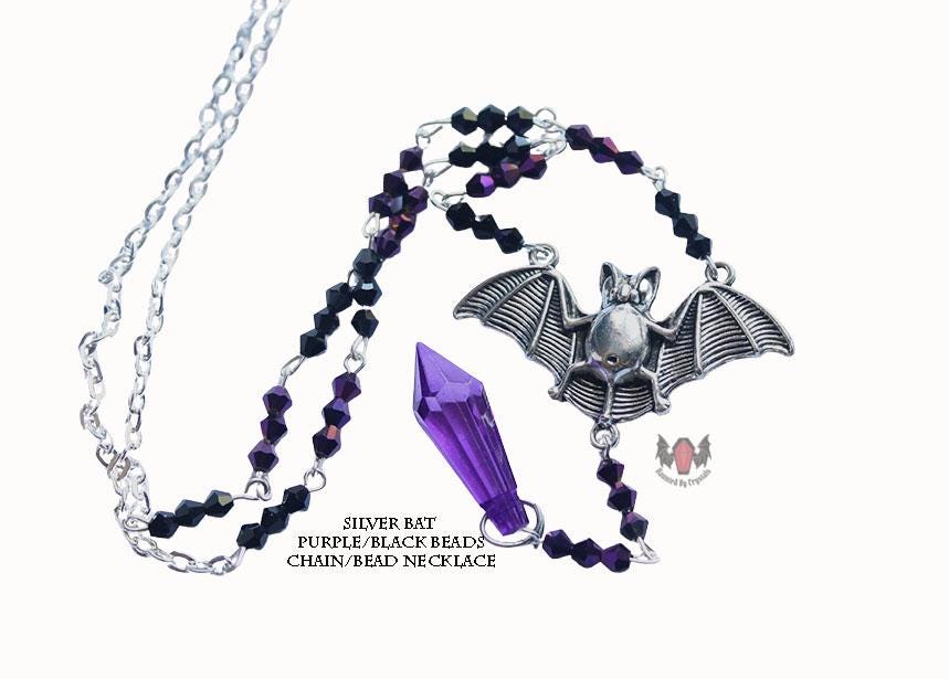 Vampire Bat Gothic Beaded Long Rosary Necklace