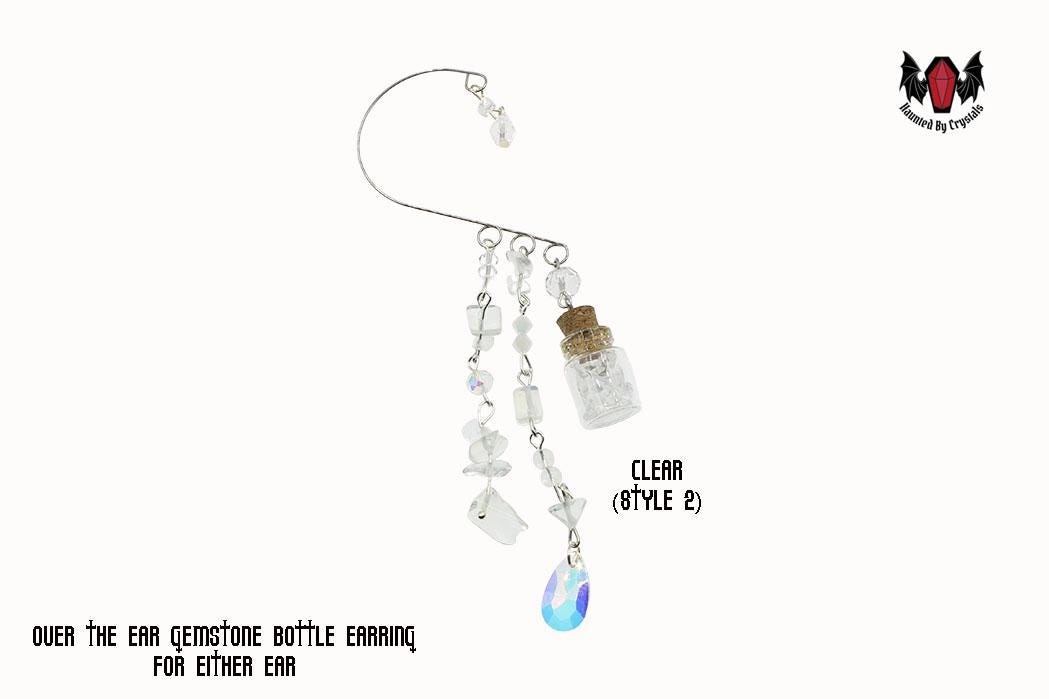 Gothic Over Ear Gem Bottle Mini Earring (Moonstone, Green, Pink, Purple)