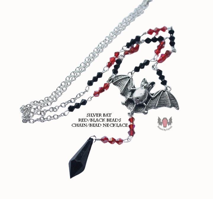 Vampire Bat Gothic Beaded Long Rosary Necklace