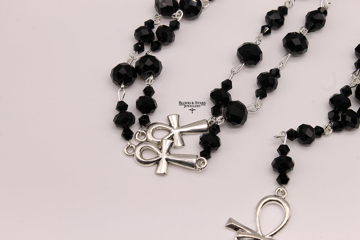 Long Ankh Rosary Necklace with Eye of Horus Charm