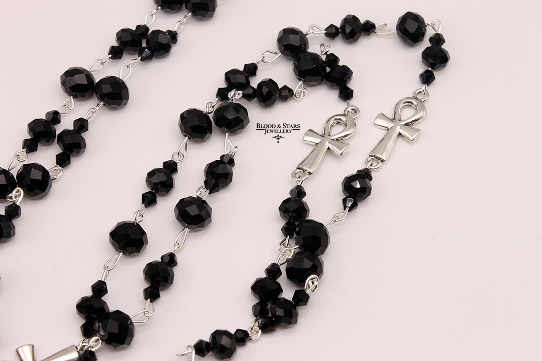 Long Ankh Rosary Necklace with Eye of Horus Charm