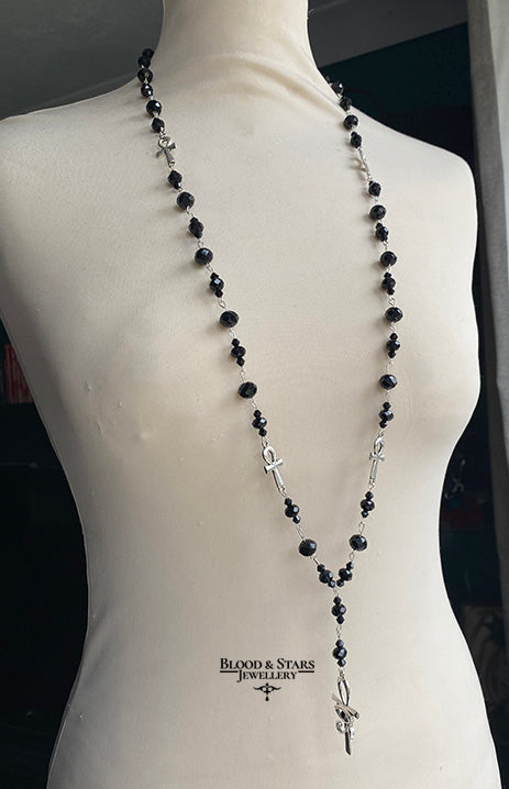 Long Ankh Rosary Necklace with Eye of Horus Charm
