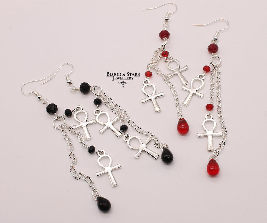 Ankh Long Beaded Earrings