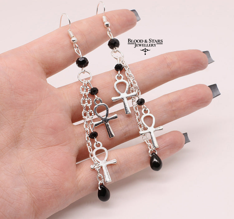 Ankh Long Beaded Earrings