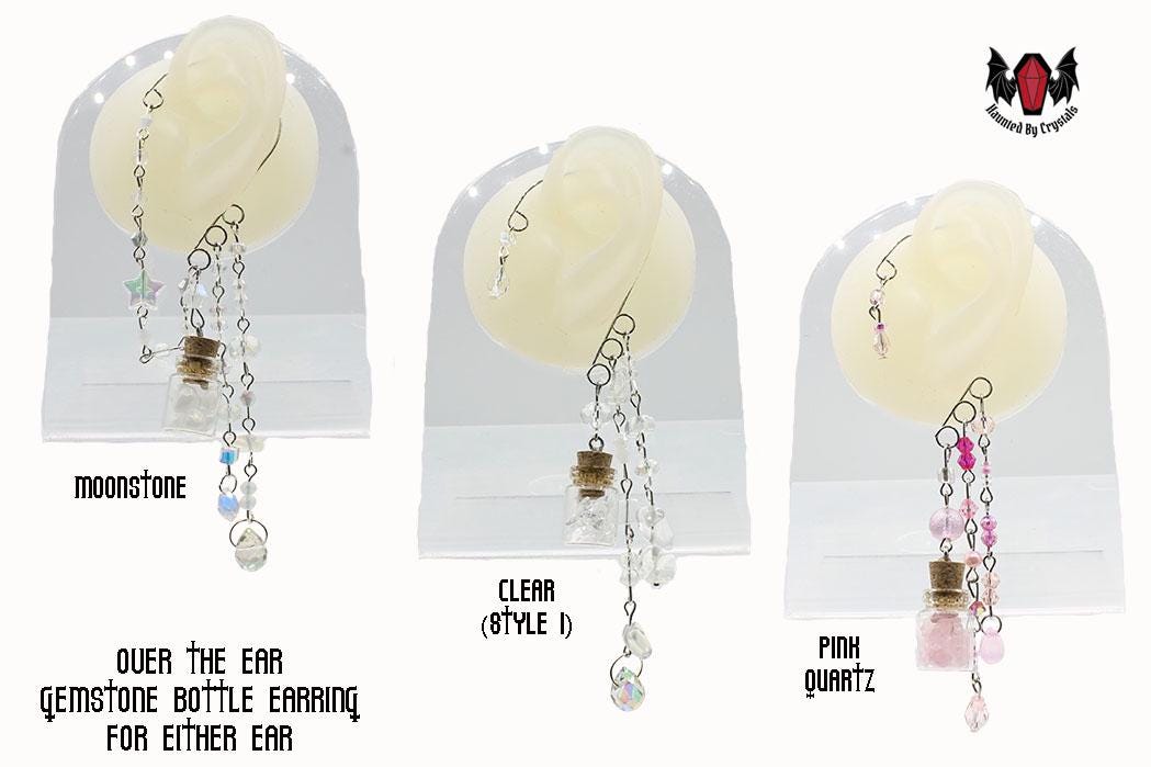 Gothic Over Ear Gem Bottle Mini Earring (Moonstone, Green, Pink, Purple)