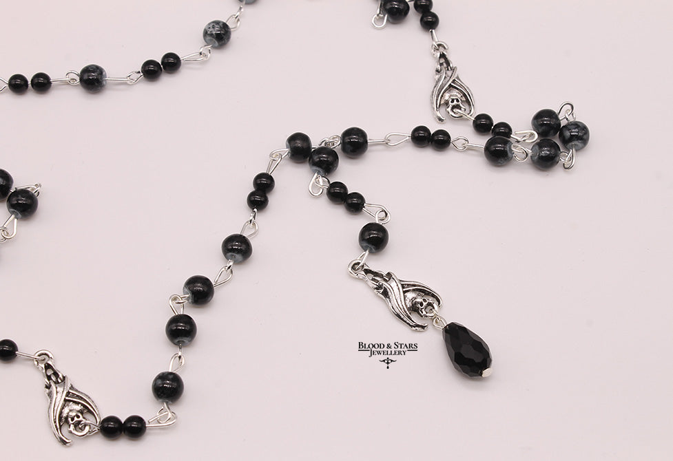 Vampire Bat Beaded Rosary Necklace