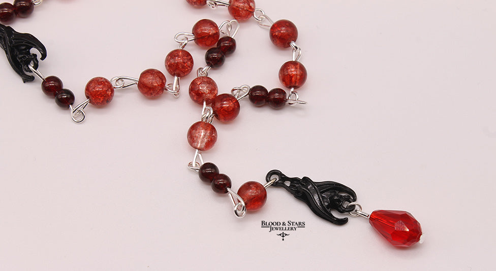 Vampire Bat Beaded Rosary Necklace