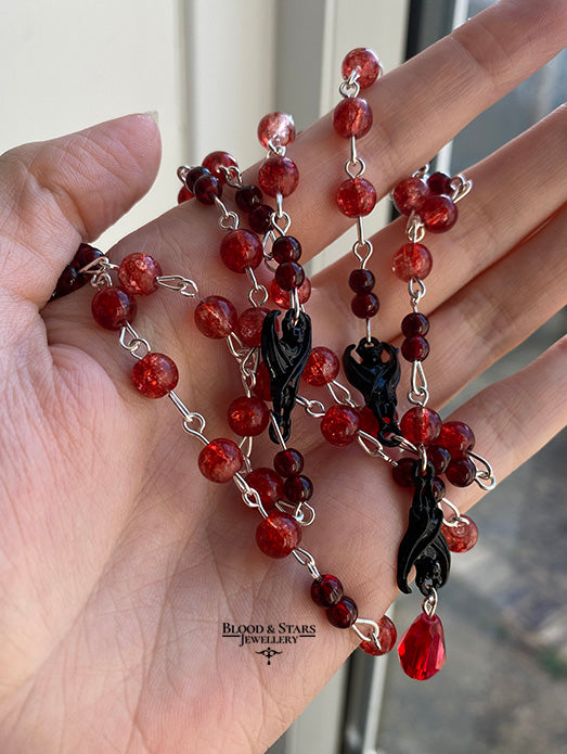 Vampire Bat Beaded Rosary Necklace
