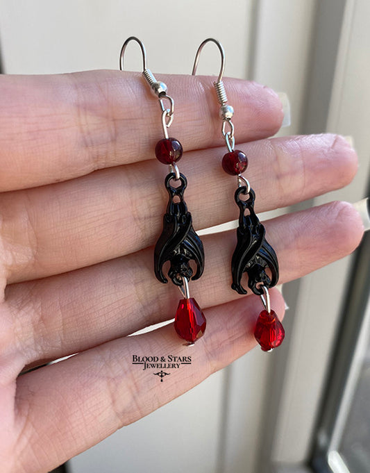Gothic Hanging Vampire Bat Earrings