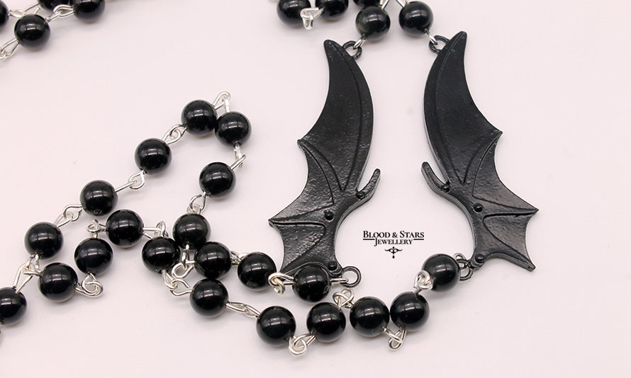 Bat Wing Long Rosary Necklace