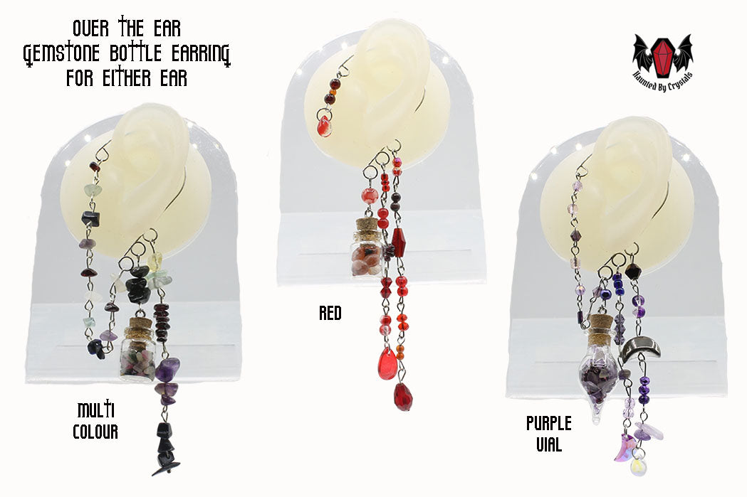 Gothic Over Ear Gem Bottle Mini Earring (Red, Black, Yellow, Purple, Grey, Multi)