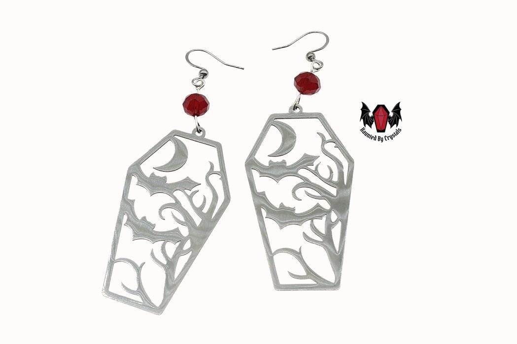 Gothic Coffin Bat Earrings