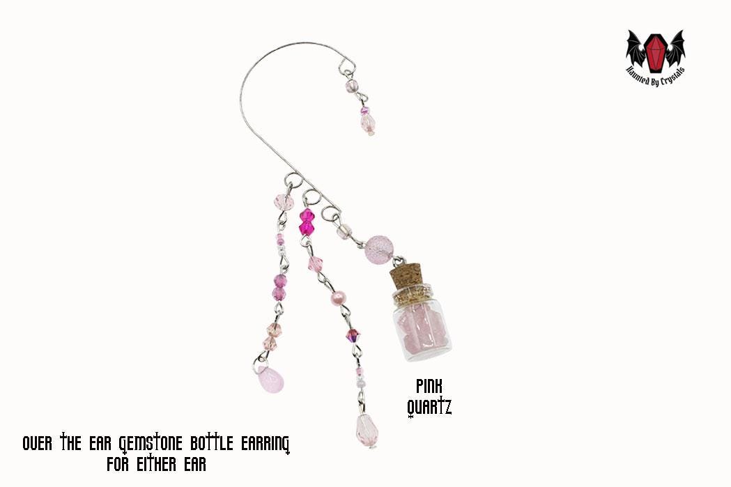 Gothic Over Ear Gem Bottle Mini Earring (Moonstone, Green, Pink, Purple)