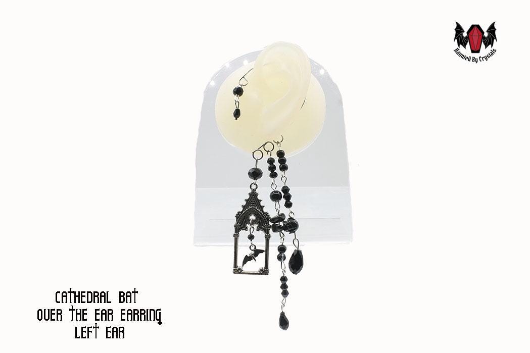 Gothic Cathedral Frame Bat Over Ear Earring
