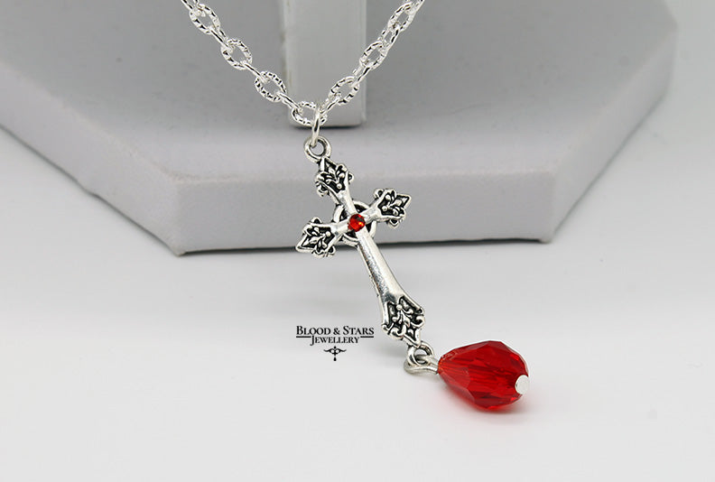 Gothic Black Cross Layered Vampire Bat Necklace