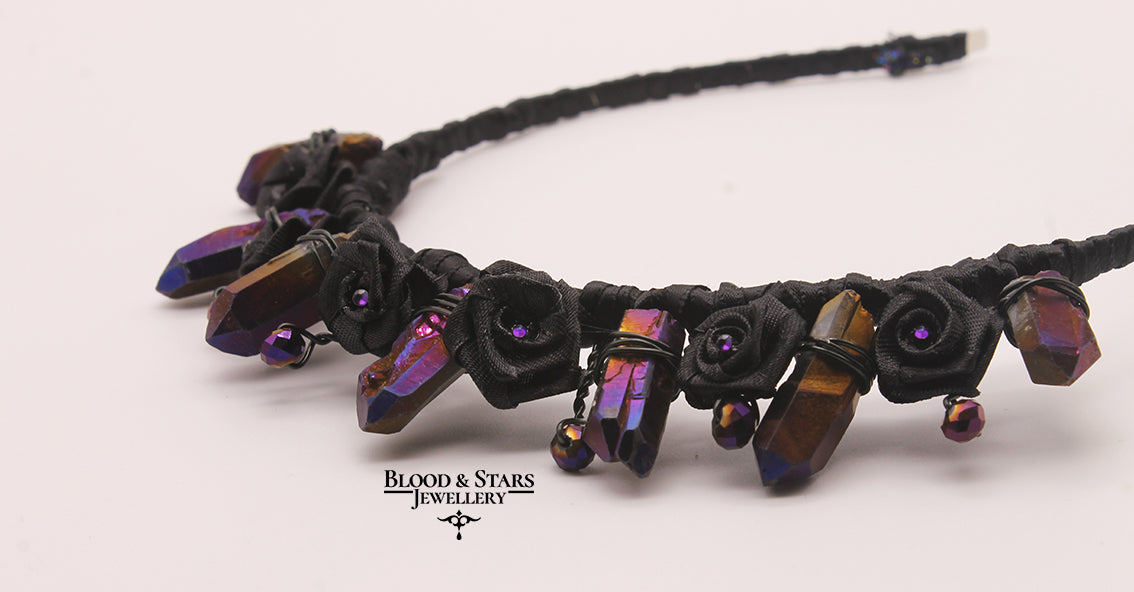 Gothic Crystal Crown Rose Headband