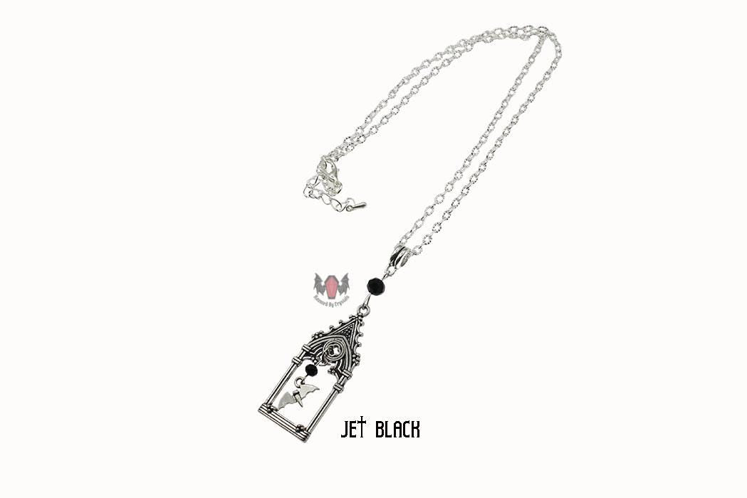 Gothic Cathedral Frame Bat Necklace
