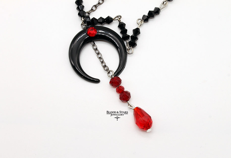 Crescent Black Silver Moon Layered Necklace
