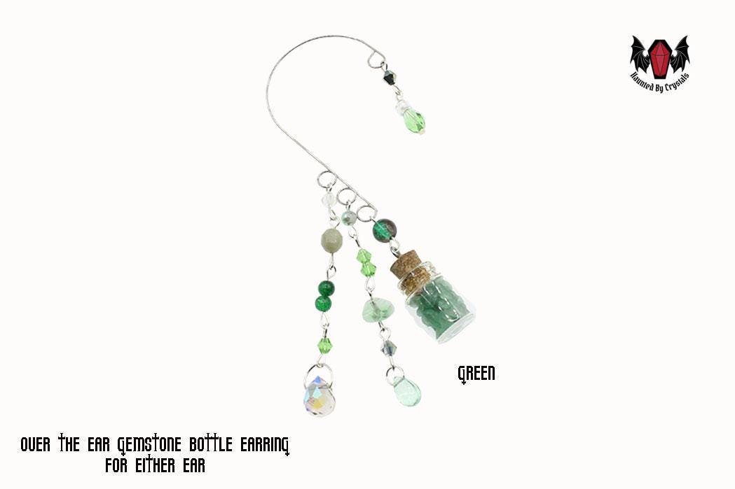 Gothic Over Ear Gem Bottle Mini Earring (Moonstone, Green, Pink, Purple)
