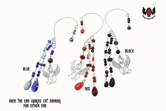 Gothic Winged Cat Over Ear Earring