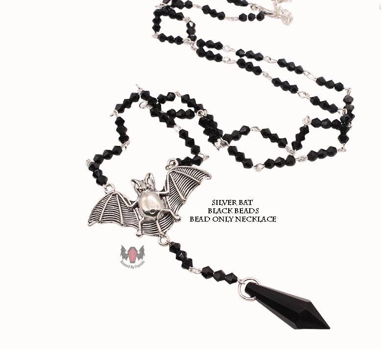 Vampire Bat Gothic Beaded Long Rosary Necklace