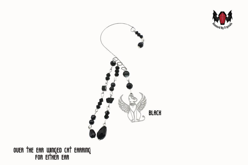 Gothic Winged Cat Over Ear Earring
