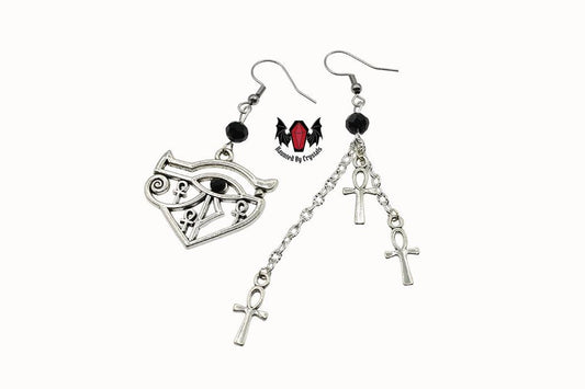 Gothic Eye Of Horus Ankh Mismatched Earrings