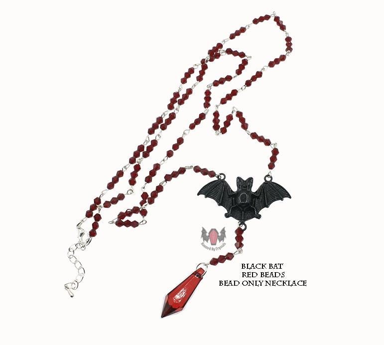 Vampire Bat Gothic Beaded Long Rosary Necklace