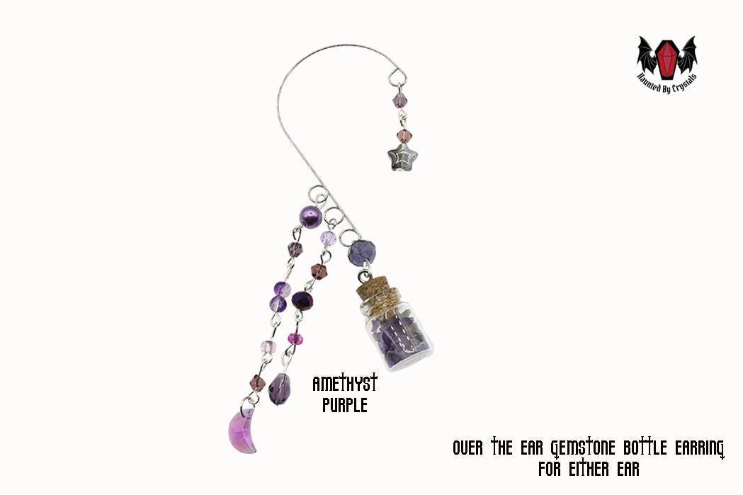 Gothic Over Ear Gem Bottle Mini Earring (Moonstone, Green, Pink, Purple)
