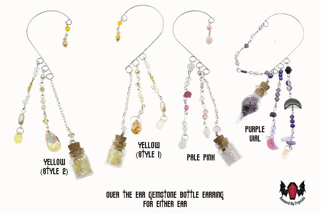 Gothic Over Ear Gem Bottle Mini Earring (Red, Black, Yellow, Purple, Grey, Multi)