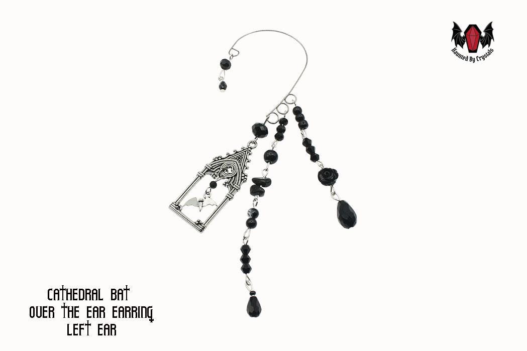 Gothic Cathedral Frame Bat Over Ear Earring