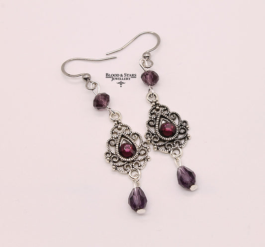 Purple Filigree Gothic Earrings