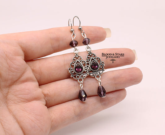 Purple Filigree Gothic Earrings