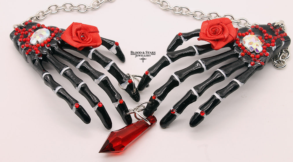 Skeleton Hand Crystal Skull Necklace