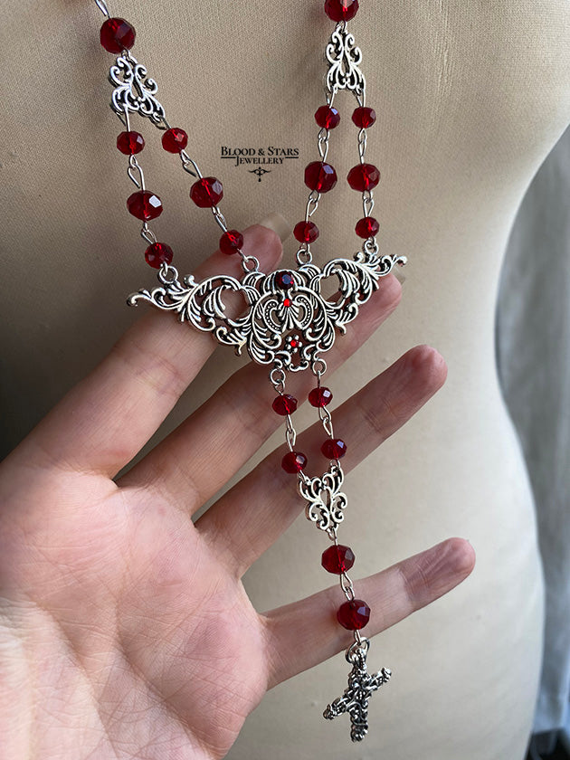 Gothic Filigree Rosary Cross Necklace
