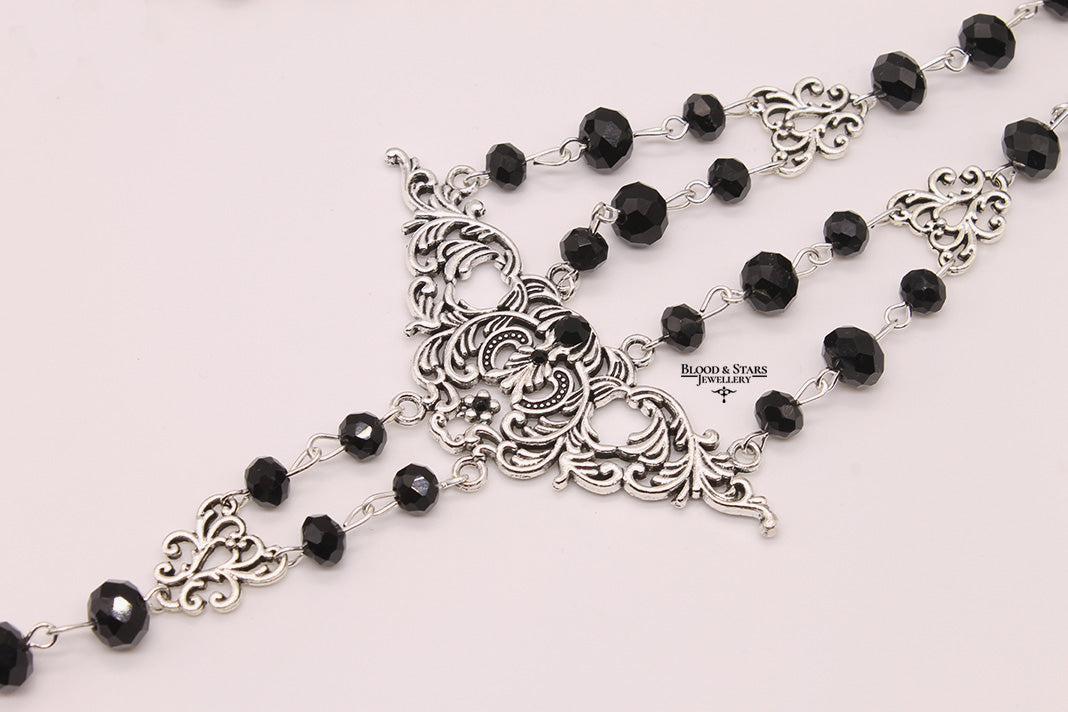 Gothic Filigree Rosary Cross Necklace