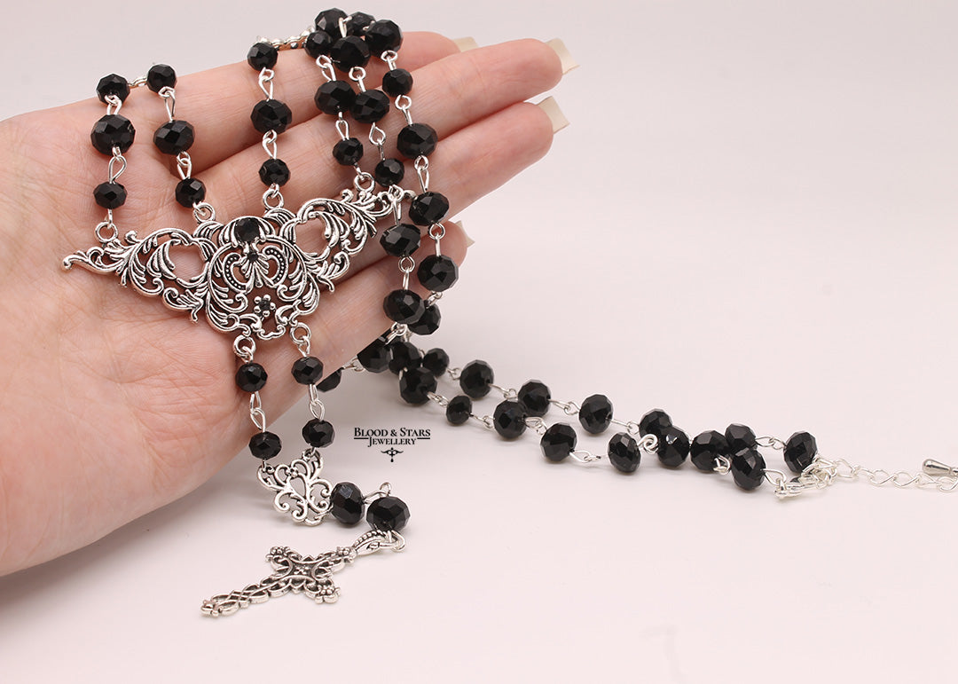 Gothic Filigree Rosary Cross Necklace