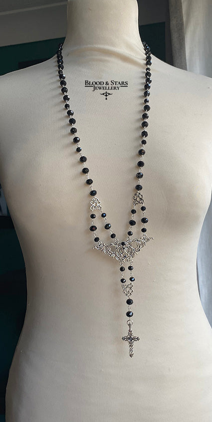Gothic Filigree Rosary Cross Necklace